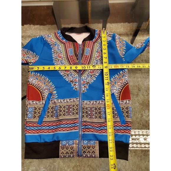 African Print Multicolor Dashiki Long Sleeve Full Zip Bomber Jacket XL - Picture 12 of 14